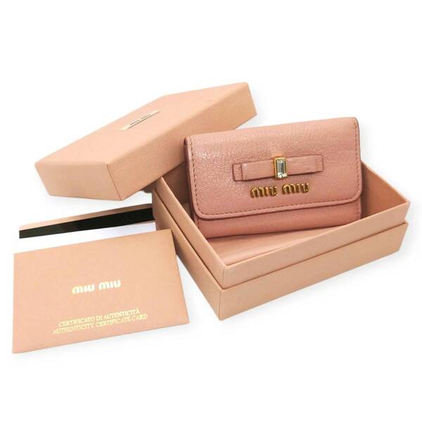 美品☆ MIU MIU 6連 キーケース マドラス フィオッコ ボウ リボン ピンク ミュウミュウ ブランドキーケース