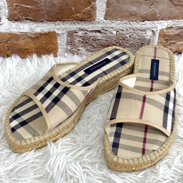 美品BURBERRY バーバリー ノバチェックサンダル 23.5~24cm エスパドリーユ ベージュ