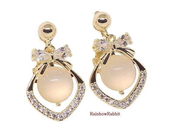 18K RGP ゴールド ダイヤ CZ リボン 雫 イヤリング gp5813