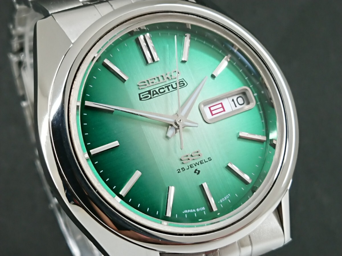 SEIKO5ACTUS SS23JEWELS自動巻きエメラルドグリーン文字盤 Yahoo!オークション -「seiko 5actus ss」の落札相場・落札価格