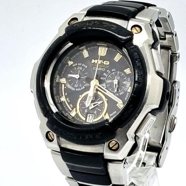【稼働品】G-SHOCK MTG-100G 電波ソーラー 腕時計 CASIO カシオ メタルバンド シルバー 文字盤ブラック クロノグラフ デイト 電波ソーラー