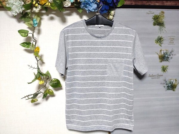 メンズ 美品 THE SHOP TK(タケオキクチ)男の美デザイン 夏 Tシャツ Mサイズ ワールド ポリ100% 柔らか 半袖 パターン加工 柔らか トップス