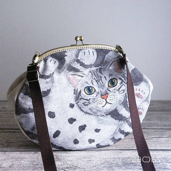 がま口ショルダーバッグ*まんまる猫*サバトラ*ハンドメイド