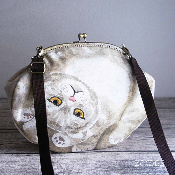 がま口ショルダーバッグ*まんまる猫*スコティッシュフォールド*ハンドメイド