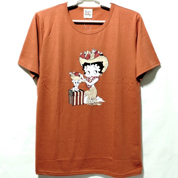 特価/未使用【サイズ=L(レディス)】BETTY BOOP/ベティ ブープ/レディス/半袖/Tシャツ/胸囲=86~94cm/d.orange(煉瓦)