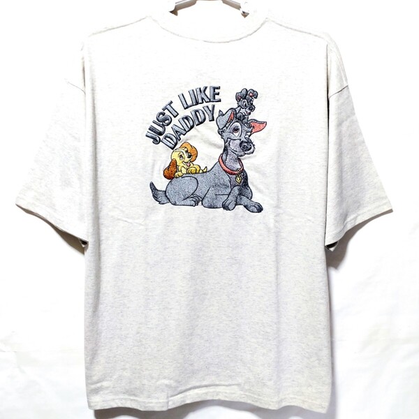 特価/未使用【サイズ=L】Disney/LADY&THE TRAMP/ディズニー/わんわん物語/メンズ/刺繍/半袖/Tシャツ/胸囲=96~104cm/light.杢gray