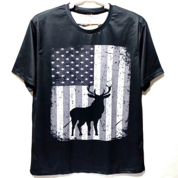 特価/未使用【サイズ=XL(LL)】アメカジ/星条旗プリント/メンズ/メッシュ/半袖/Tシャツ/ビッグシルエット/胸囲=104~112cm/black
