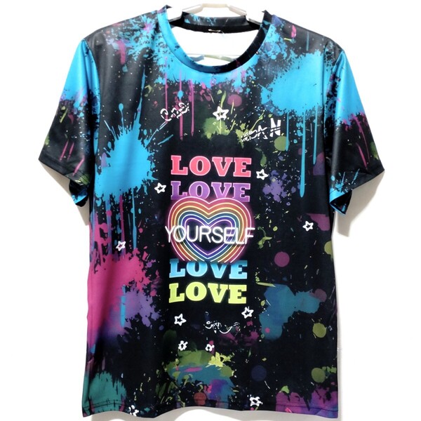 特価/未使用【サイズ=XL(LL)】ノーブランド/LOVEプリント柄/メンズ/メッシュ/半袖/Tシャツ/ビッグシルエット/胸囲=104~112cm/画像の柄