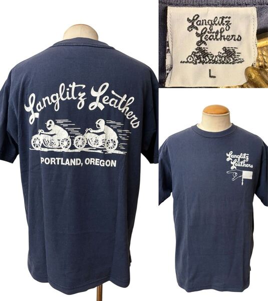 USA ビンテージ Langlitz Leathers ラングリッツレザー Tシャツ L ネイビー ヴィンテージ バイカー モーターサイクル ライダース xpv