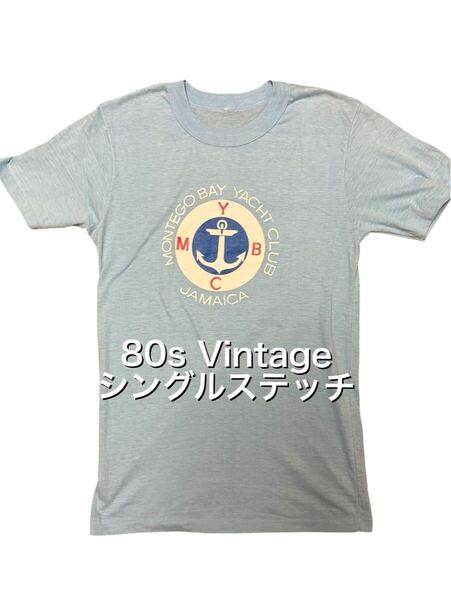 USA ビンテージ アンカー マーク Tシャツ レディース M相当 ライトブルー マリン ヨットクラブ ヴィンテージ xpv