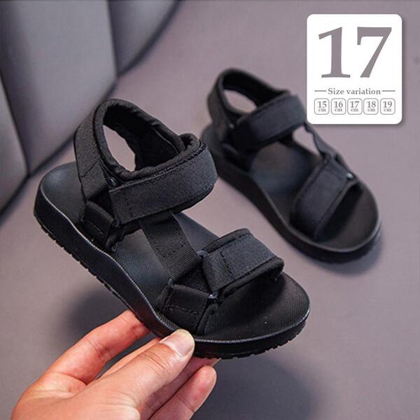 新品未使用 17cm ブラック〔#BMスポーツサンダル〕子ども用 男の子 女の子 水陸両用 海 プール マジックテープ シューズ 靴 シンプル 黒