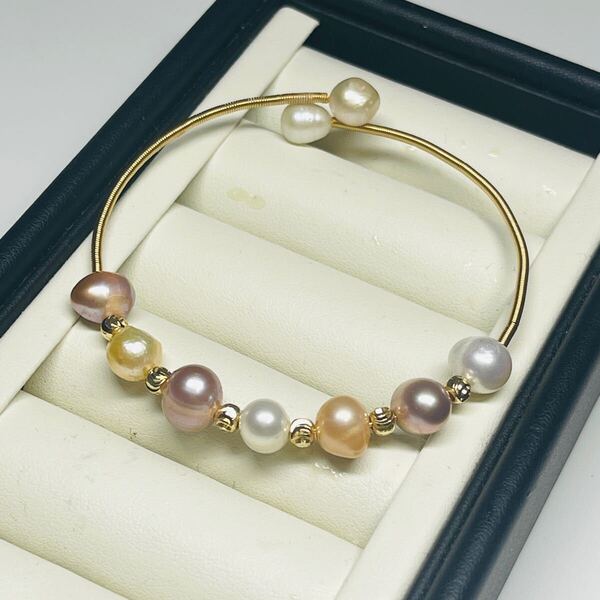 本真珠ブレスレット バロック 淡水パール 8-9mm 淡水真珠 匿名発送 アクセサリー k18仕上げ jewelry マルチカラー 本真珠