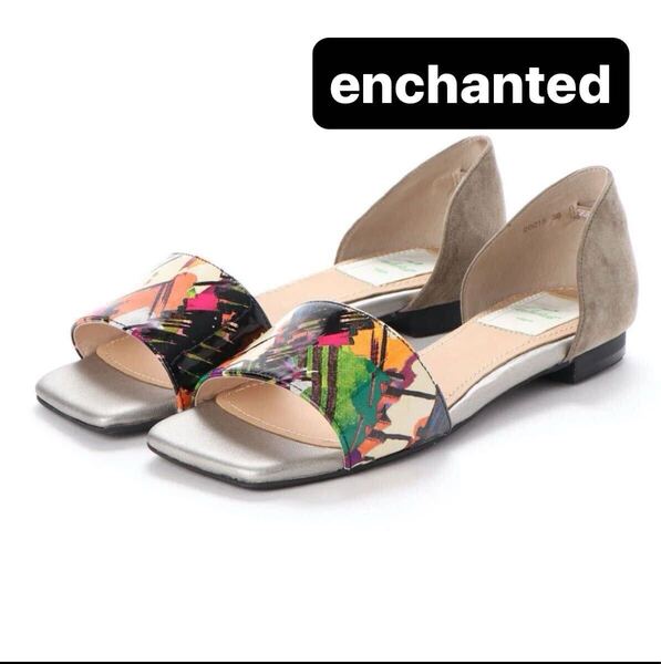 36/23㎝【新品】enchanted 本革スクエアセパレートサンダル エンチャンテッド レディースサンダル 春夏 女性用 カーキコンビ おしゃれ