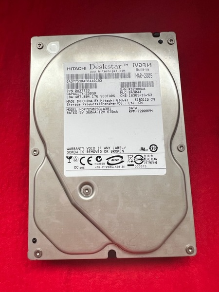 不良返金保証 日立 プラズマテレビ用 HDP725025GLA381 250GB 3.5インチHDD SATA (k32)