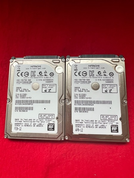 不良返金保証 ハードディスク HITACHI C5K750-500 HCC547550A9E380 500GB 2台セット