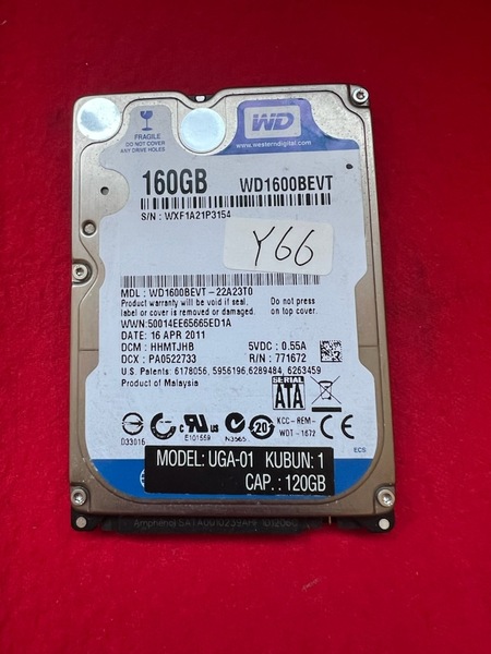 不良返金保証 ハードディスク SATA HDD 2.5インチ 160GB WD1600BEVT WESTERN DIGITAL (Y66)