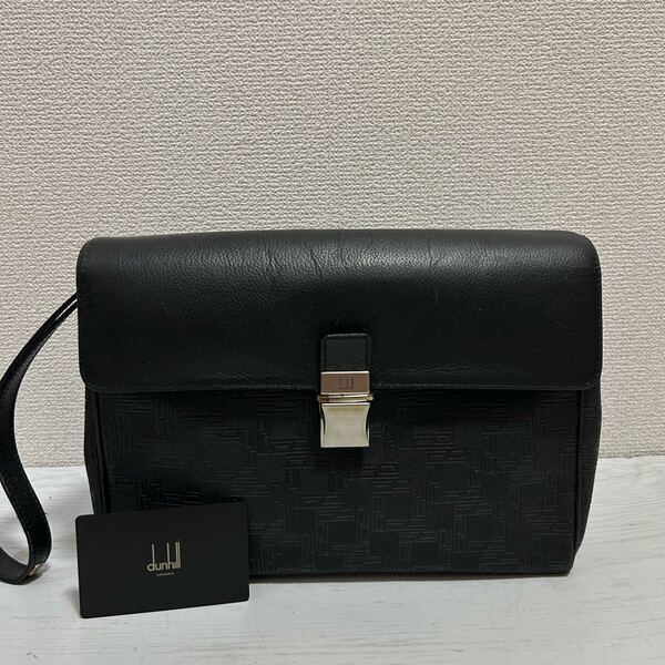 dunhill ダンヒル メンズ クラッチバッグ セカンドバッグ フォーマル シルバー金具 黒色 ブラック 総柄 PVC レザー 高級 ブランド