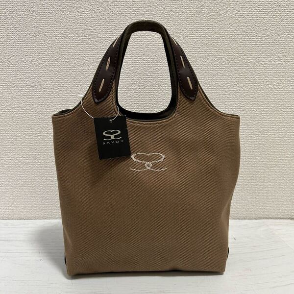 訳あり savoy サボイ レディース トートバッグ ハンドバッグ ナイロン レザー 茶色 ブラウン ベージュ ワンポイント ロゴ 可愛い ブランド