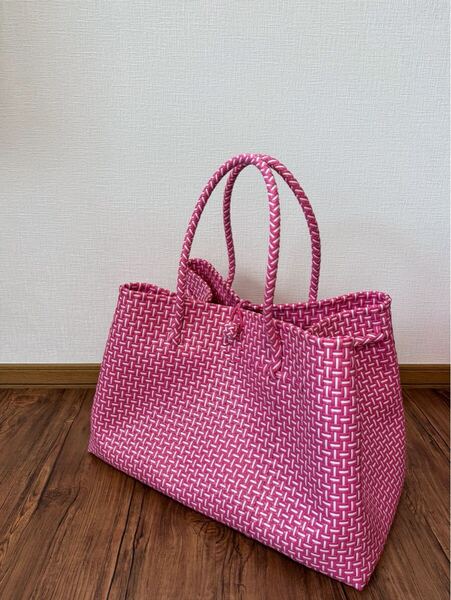 【特注】 ジャンボSize! 特大 プラカゴ メルカド トートバッグ 大容量 ハンドメイド 軽量 かごバッグ パサール ピンク