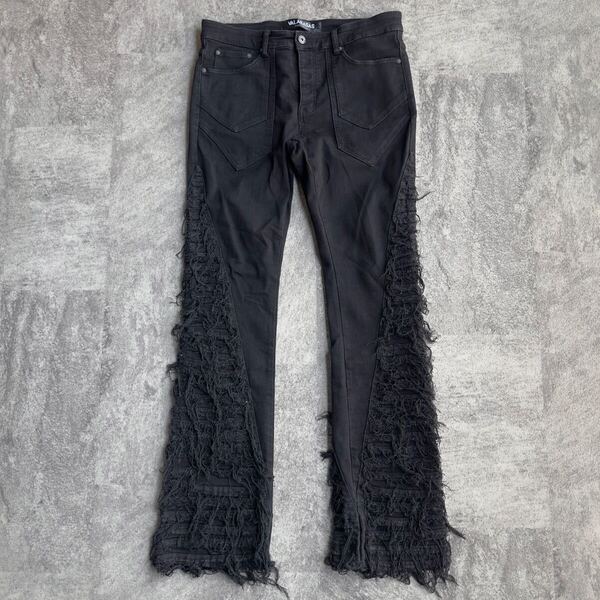 【VALABASAS】SIDE FRINGE STACKED JEANS 36 バラバサス スタック デニム ジーンズ ブラック
