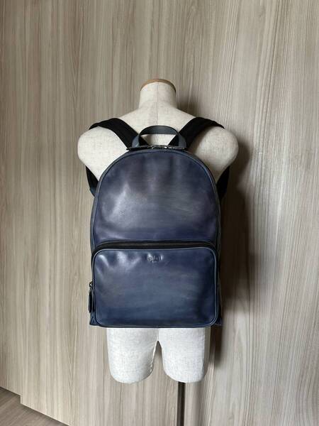 名作59,4万 Berluti TIME OFF Scrit Leather BackPack ベルルッティ タイムオフ スクリットレザー リュック バッグ ブルー 限定品 完売