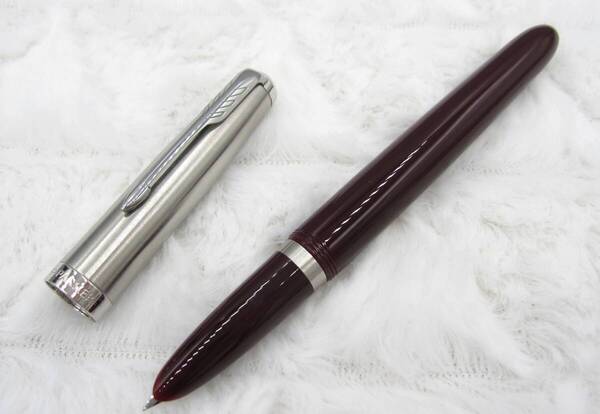 【美品】PARKER パーカー51 万年筆 バーガンディ CT F 細字 ステンレス フーデッドニブ (U58)