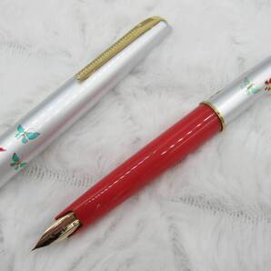プラチナ 万年筆 ショート 蝶々柄 14K 細字(F)年代物 ビンテージ レア 希少モデル 中古