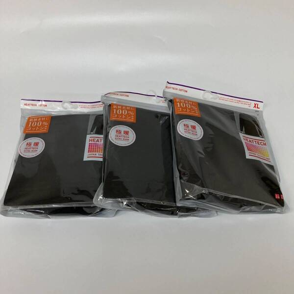 【新品】UNIQLO ユニクロ 極暖 ヒートテック コットン タートルネックT ブラック XLサイズ 3点セット【k1040】