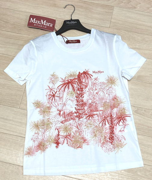 新品訳有特価77%OFF マックスマーラ Max Mara 刺繍デザイン Tシャツ ホワイト Lサイズ 【送料無料】