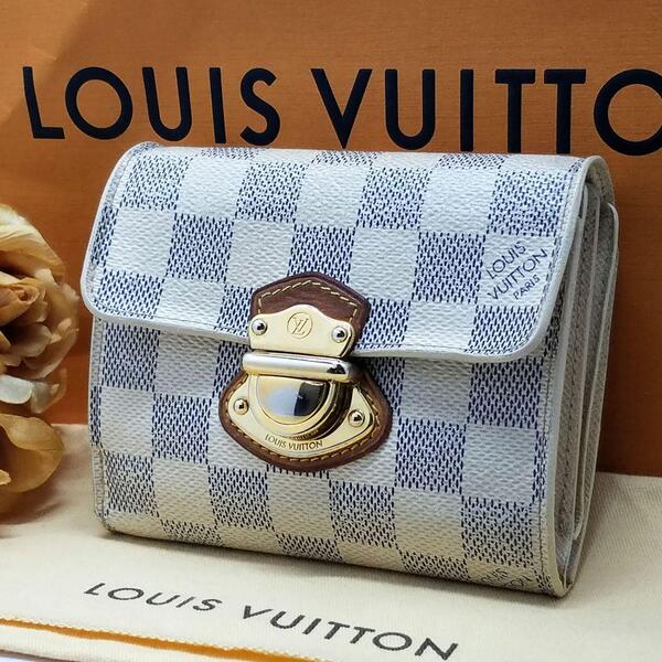 送料無料 Louis Vuitton ルイヴィトン N60030 アズール ポルトフィユ ジョイ 三つ折り財布 ダミエ コアラ系 白 プレスロック フランス製