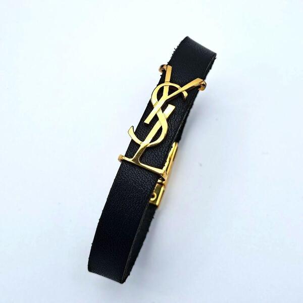 Yves Saint Laurent イヴサンローラン レザー ブレスレット バングル カサンドラ ゴールド ブラック YSL Y2K
