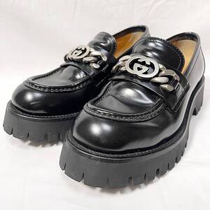 GUCCI グッチ レディースローファー 37.5 24.5cm相当 インターロッキング ラグソール ブラック 黒 WT5-sh