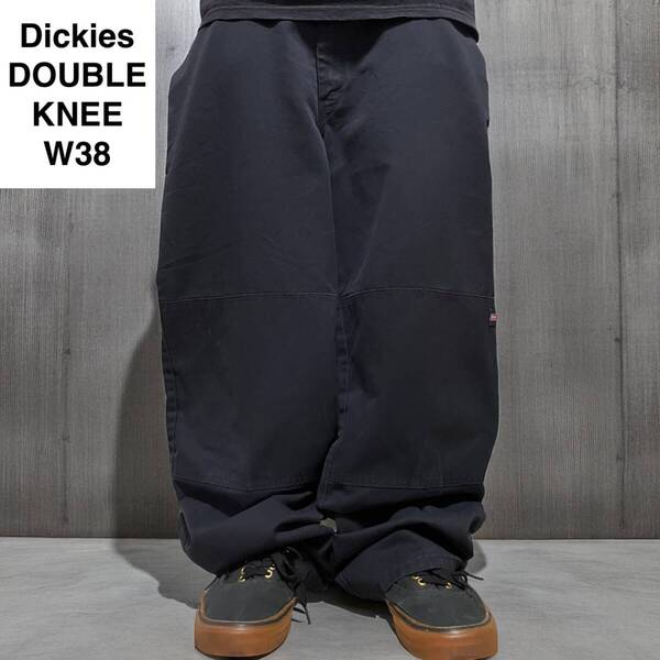 Dickies ディッキーズ ダブルニー ワークパンツ w38 黒 ブラック 古着 極太パンツ メンズ 中古品 ディッキース ボトムス オーバーサイズ