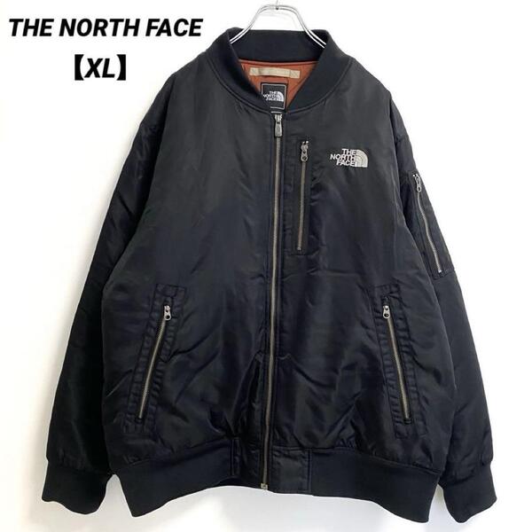 【希少デザイン!XLサイズ】THE NORTH FACE ノースフェイス MA-1 XL 黒 ミリタリージャケット ナイロン 刺繍 オーバーサイズ ロゴ メンズ