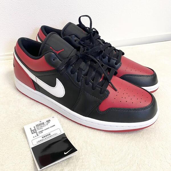 【極美品/未使用級】NIKE ナイキ AIR JORDAN 1 LOW AJ1 エアジョーダン1 ロー ブレッド 28.5cm 人気カラー◎ メンズ スニーカー 赤 黒 白