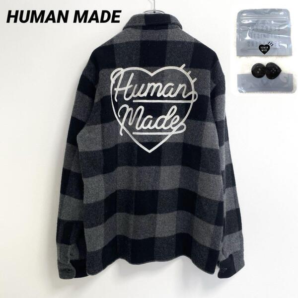 【超人気美品】HUMAN MADE ヒューマンメイド ウールオーバーシャツ WOOL OVERSHIRT グレー ブラック 黒 長袖 アウター L チェック ハート