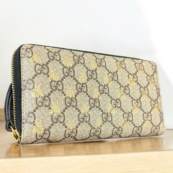 o31 GUCCI グッチ ggスプリーム 蜂 ビー 長財布 ラウンドファスナー