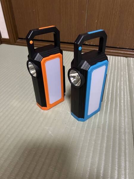 LEDランタン ソーラーパネル付き USB/Type-C給電 IP65防水 高輝度 吊り下げフック オレンジ/ブルー2個セット