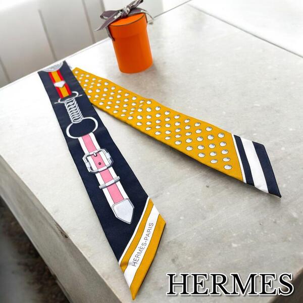 【未使用品/箱付き】HERMES エルメス ツイリー スカーフ グラン・トゥラララ シルク100% フランス製 オレンジ 黒 白 バンダナ レディース