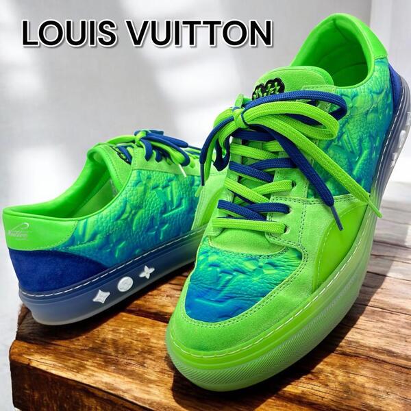 【極美品】LOUIS VUITTON ルイヴィトン LVオリライン スニーカー サイズ7 1/2 約26㎝ 黄緑 モノグラム柄 蛍光色 グラデーション イタリア製