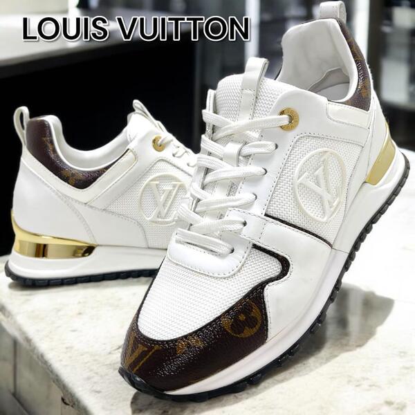 【現行品/美品】LOUIS VUITTON ルイヴィトン ランアウェイライン スニーカー サイズ36 1/2 23.5㎝ 袋付き 白×茶 モノグラム ゴールド金具