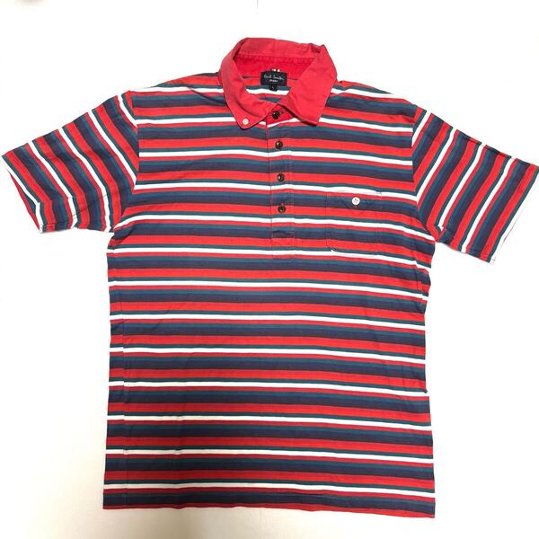 Paul Smith JEANS ポールスミスジーンズ マルチボーダー ポロシャツ L 古着 赤 半袖ポロシャツ