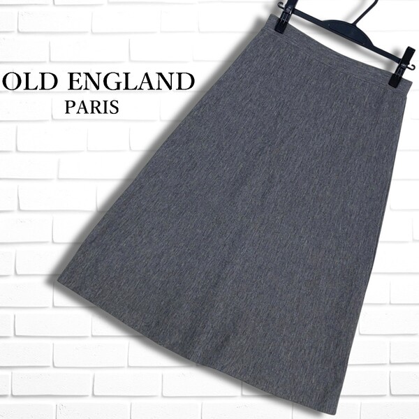◆美品◆ OLD ENGLAND オールドイングランド シルク 絹 ブレンド ウール ニット イージー ロング スカート グレー レディース 0455G◇