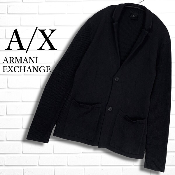 ◆美品◆ AX ARMANI EXCHANGE アルマーニ エクスチェンジ ウール ブレンド ニット ジャケット カーディガン 黒 ブラック メンズ M 3415G◇