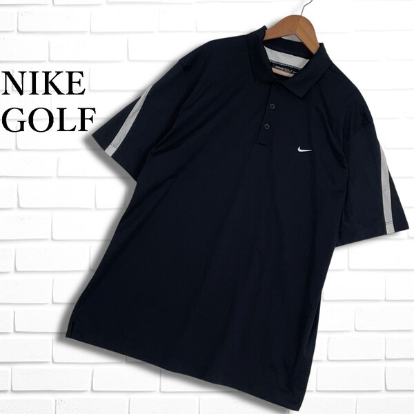 美品◆ NIKE GOLF ナイキ ゴルフ ストレッチ ロゴ 半袖 ポロシャツ ウェア 黒 ブラック メンズ XXL 2XL ◆大きいサイズ 送料無料◆ 5265G◎