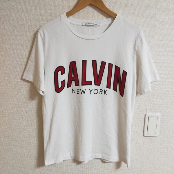 Calvin Klein Jeans カルバンクラインジーンズ ロゴTシャツ 半袖 フロッキープリント M ホワイト(白)