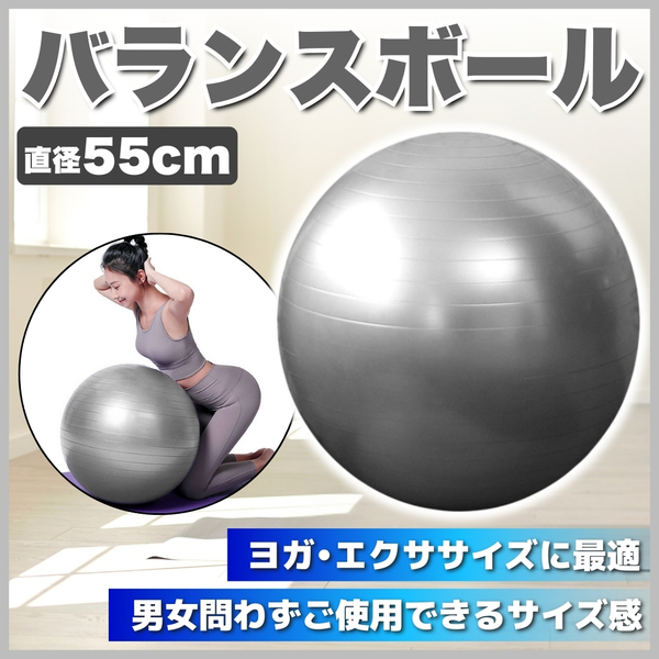 バランスボール 55cm シルバー ヨガボール 体幹 トレーニング エクササイズ 運動 ダイエット 筋トレ フィットネス 骨盤 ストレッチ 腹筋