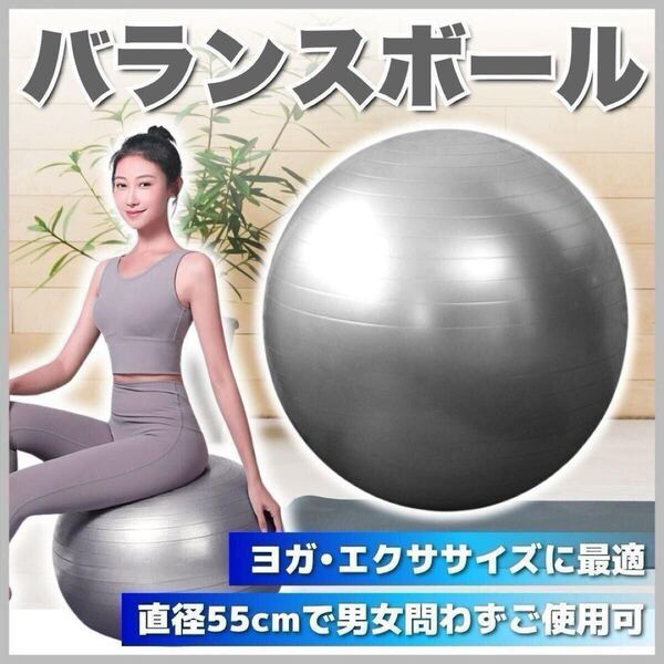 バランスボール 55cm シルバー ヨガボール 体幹 トレーニング エクササイズ 運動 ダイエット ピラティス フィットネス 骨盤 ストレッチ