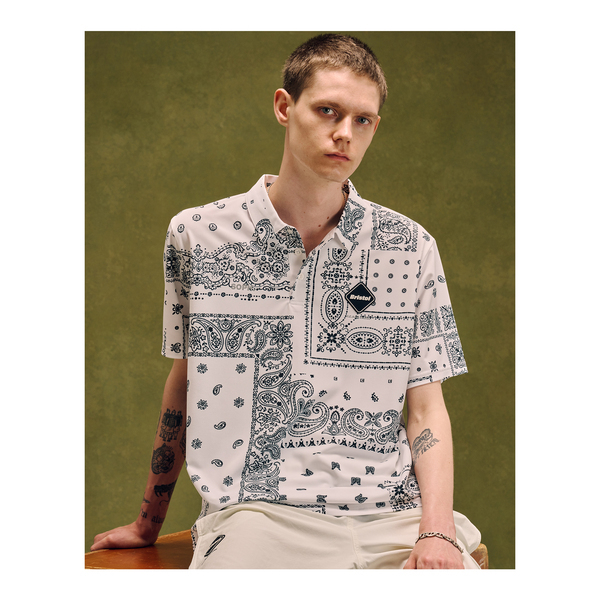 完品 M FCRB WHOLE PATTERN S/S POLO bandanna バンダナ柄 ポロシャツ 白 F.C.R.B F.C.Real Bristol ブリストル 限定 sophnet. ソフネット