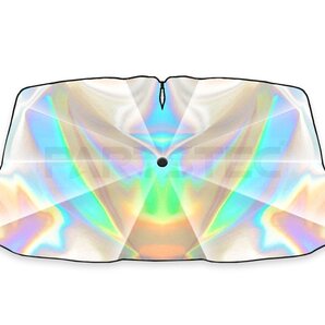 車用 傘型 フロント サンシェード 142cm × 76cm 虹色 パラソル 日除け 遮光 断熱 冷気遮断 紫外線 UVカット ガラスカバー / 156-121 NA*